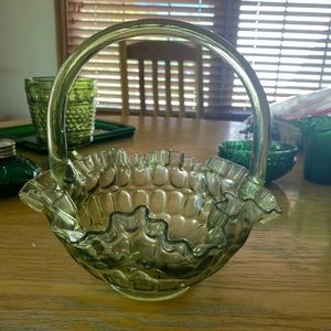 Fenton green glass basket